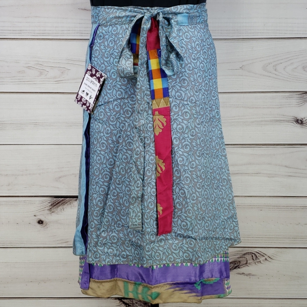 Darn Good Yarn Sari Silk Wrap Skirt Tea XL/Plus